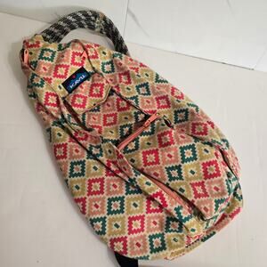 Kavu Spring Montage Rope Sling Bag Pink Green Turquoise Aztec